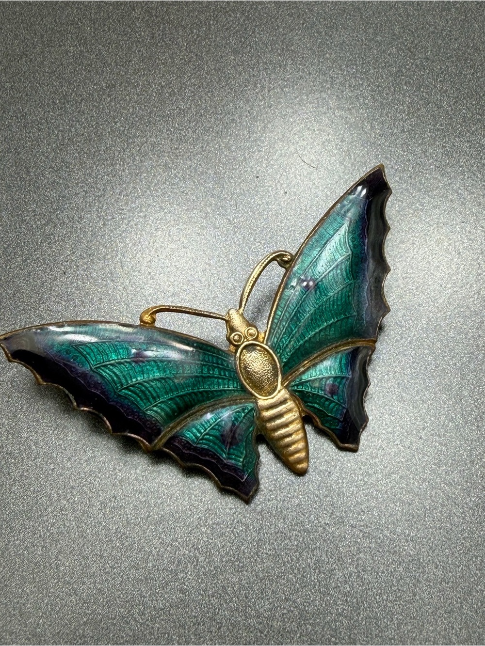 Vintage Brass and Enamel Green Butterfly #cz432
